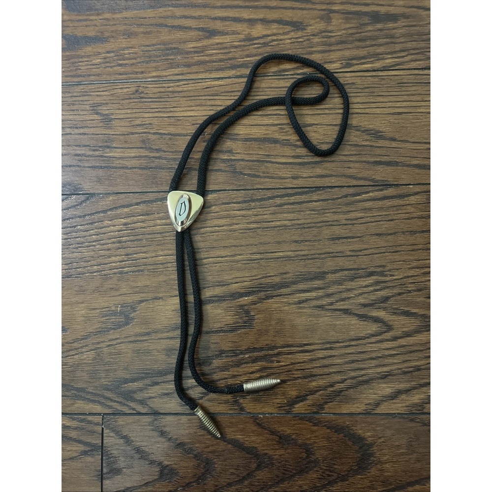 Black Cord Bolo Tie Gold Tone 'D' Monogram